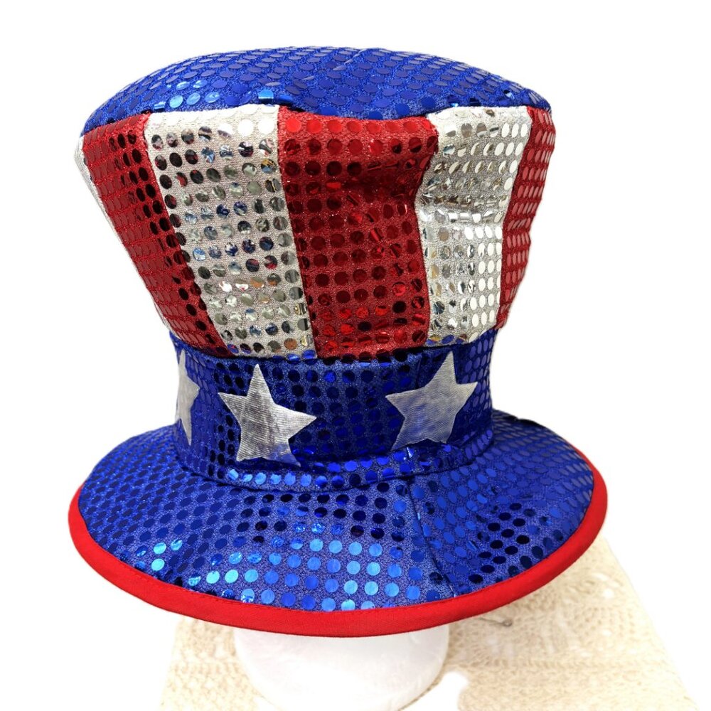 Uncle Sam 4th of July Stars & Stripes Sequin Top Hat NWT NOS